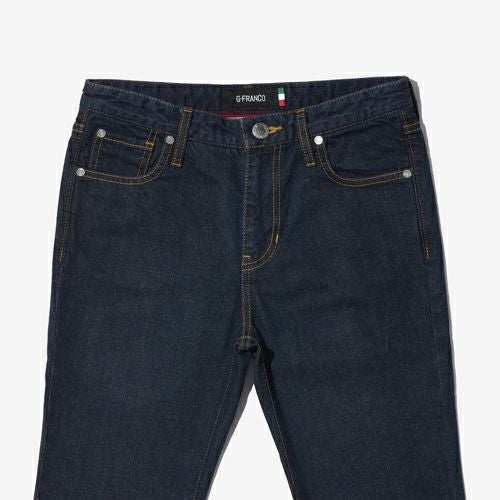 G-FRANCOのレディースジーンズ、SLIM TAPERED（スリムテーパード）Indigo（インディゴ）の正面からのアップ