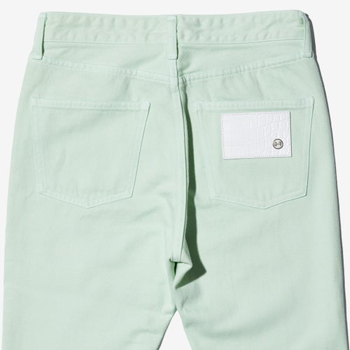 G-FRANCOのレディースジーンズ、COLOR DENIM（カラーデニム）Mint（ミント）の背面からのアップ