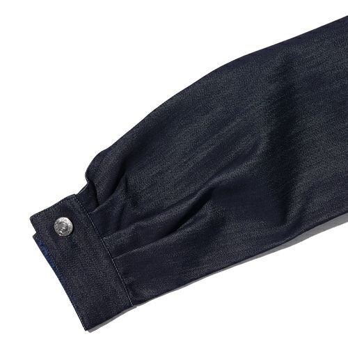 G-FRANCOのレディースデニムジャケット、COLLARLESS SILK JACKET（カラーレスシルクジャケット）Indigo（インディゴ）の袖