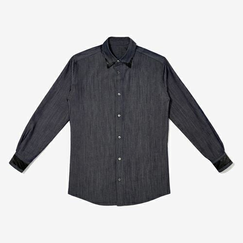 G-FRANCOのメンズデニムシャツ蚕糸（サンシ）ブラックの正面からの画像