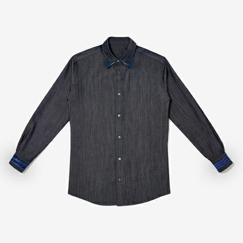 G-FRANCOのメンズデニムシャツ蚕糸（サンシ）ロイヤルブルーの正面からの画像