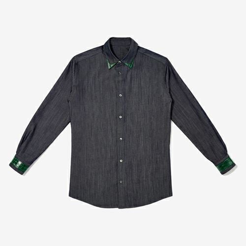 G-FRANCOのメンズデニムシャツ蚕糸（サンシ）キプロスの正面からの画像