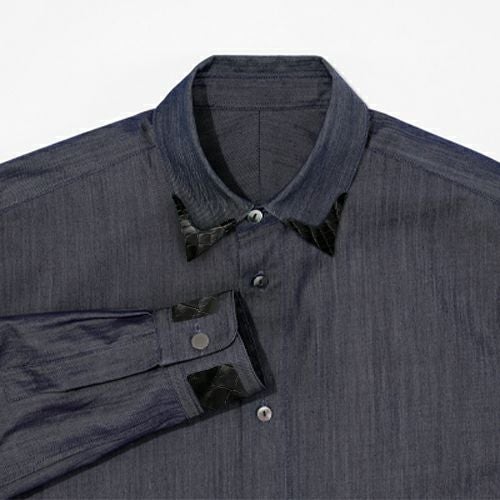 G-FRANCOのメンズデニムシャツ蚕糸（サンシ）ブラックの正面からの拡大画像