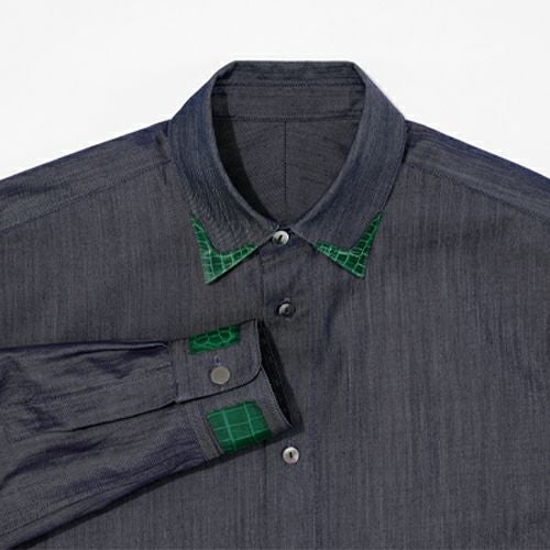 G-FRANCOのメンズデニムシャツ蚕糸（サンシ）キプロスの正面からの拡大画像