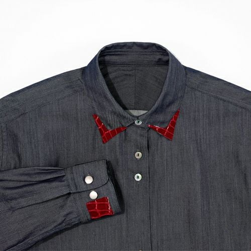 G-FRANCOのウィメンズデニムシャツ繭百合（マユリ）キプロスの正面からの拡大画像