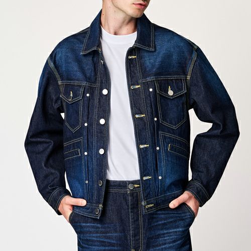 G-FRANCOのメンズデニムジャケットタックジャケットナミの正面からの着画像